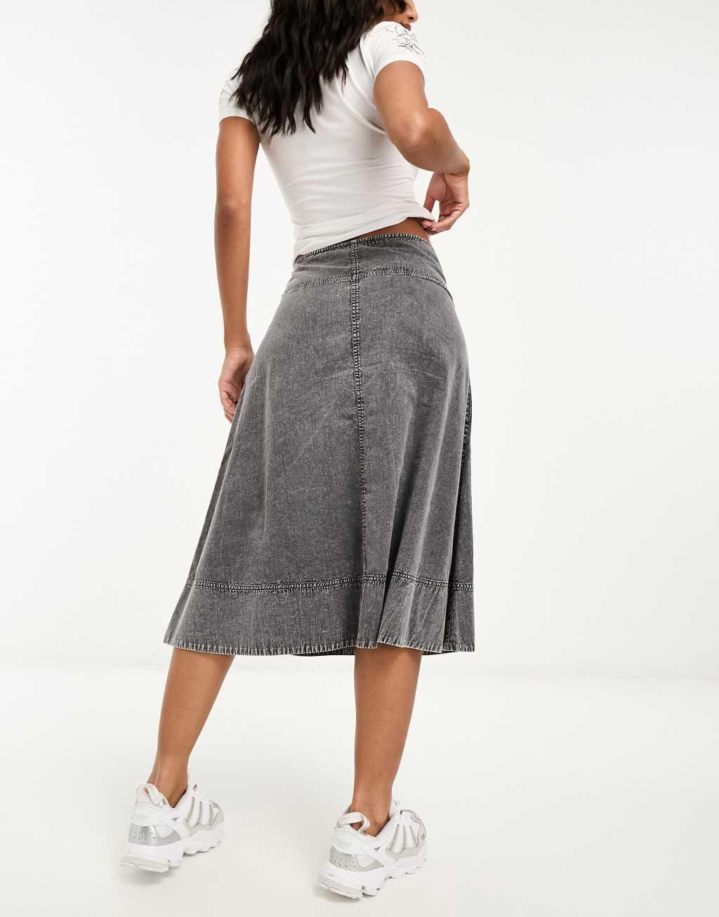 Reclaimed Vintage wash twill skirt with buckle detail Product Image