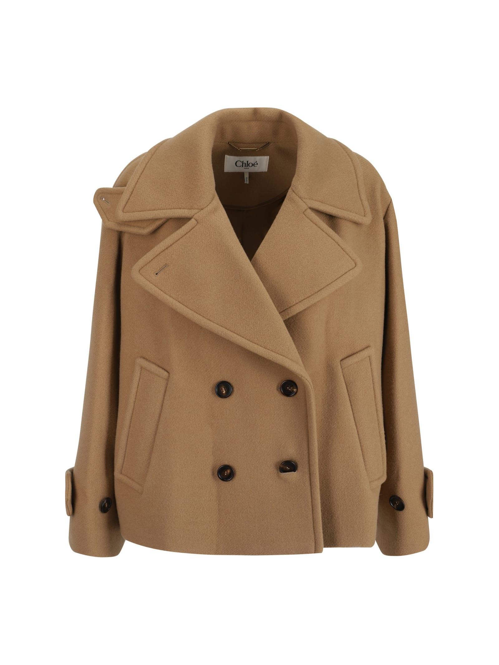 Wool Coat With Wide Lapels And Back Vent In Beige Product Image