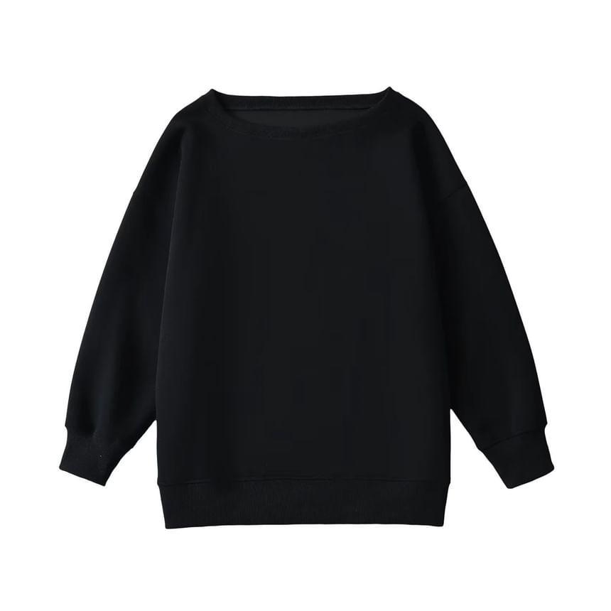 Long-Sleeve Crew Neck Plain Sweatshirt Product Image