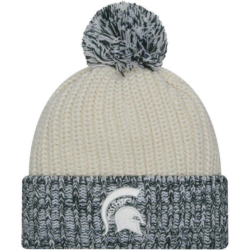 Womens New Era Cream Michigan State Spartans Fresh Cuffed Knit Hat with Pom Product Image