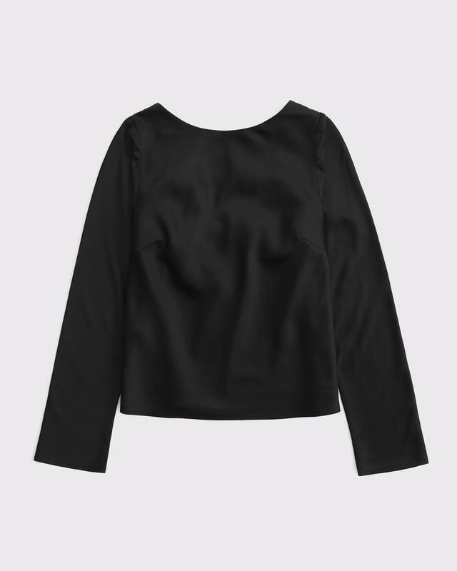 Long-Sleeve Satin Cowl-Back Top Product Image