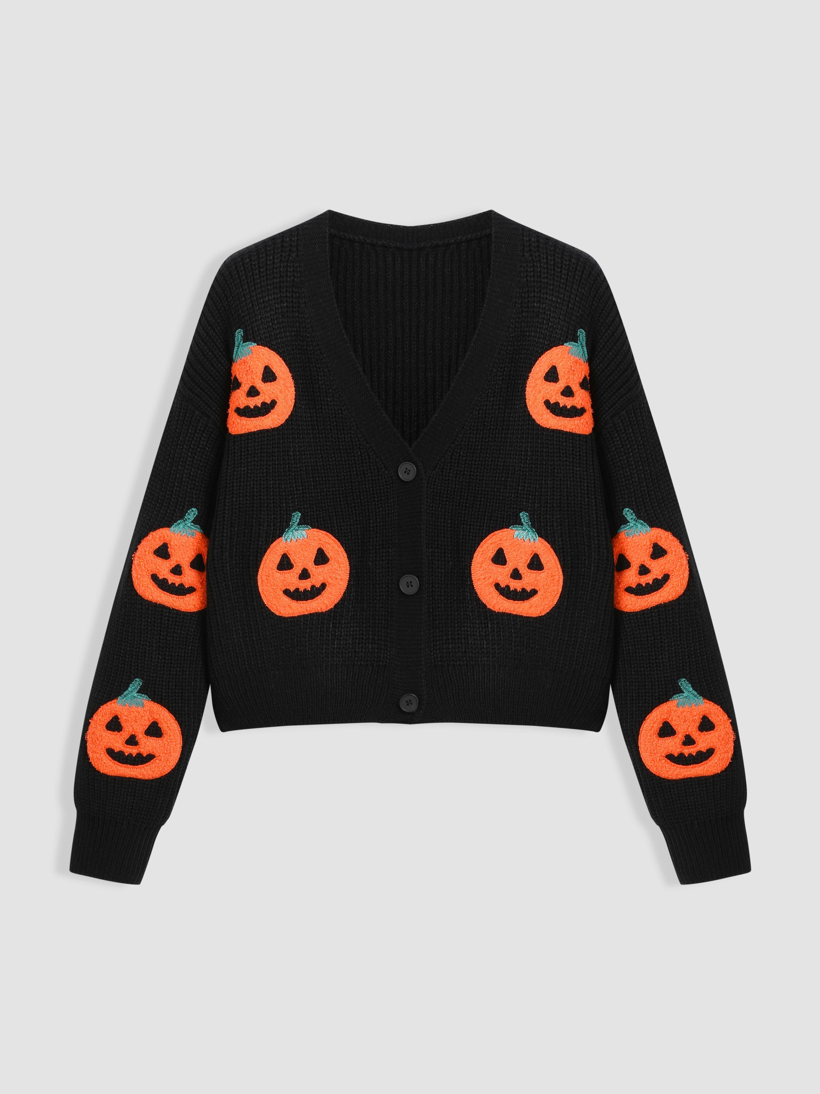 Knitted V-neck Pumpkin Button Cardigan Product Image