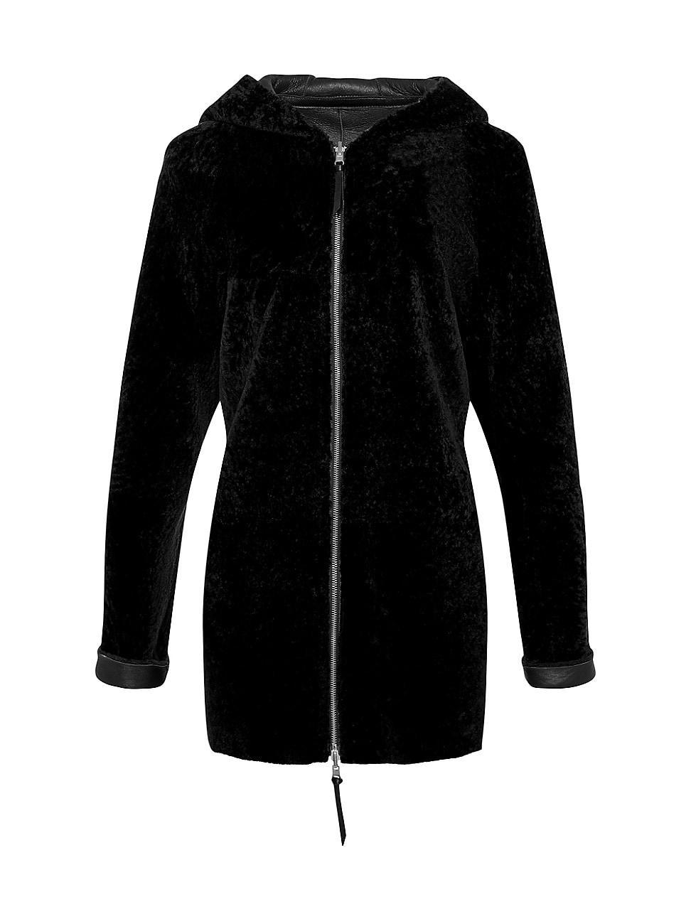 Womens Reversible Textured Shearling Lamb Zip Parka Product Image