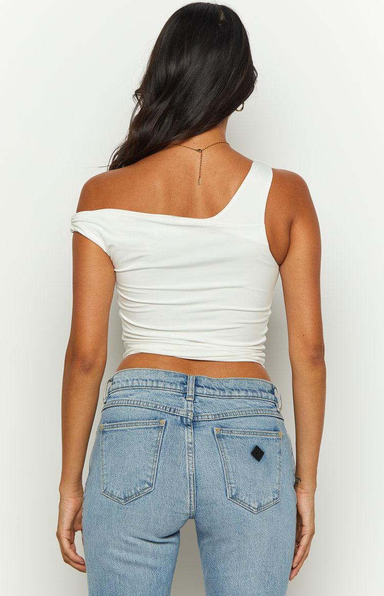 She's Sleek White Off Shoulder Asymmetric Top Product Image