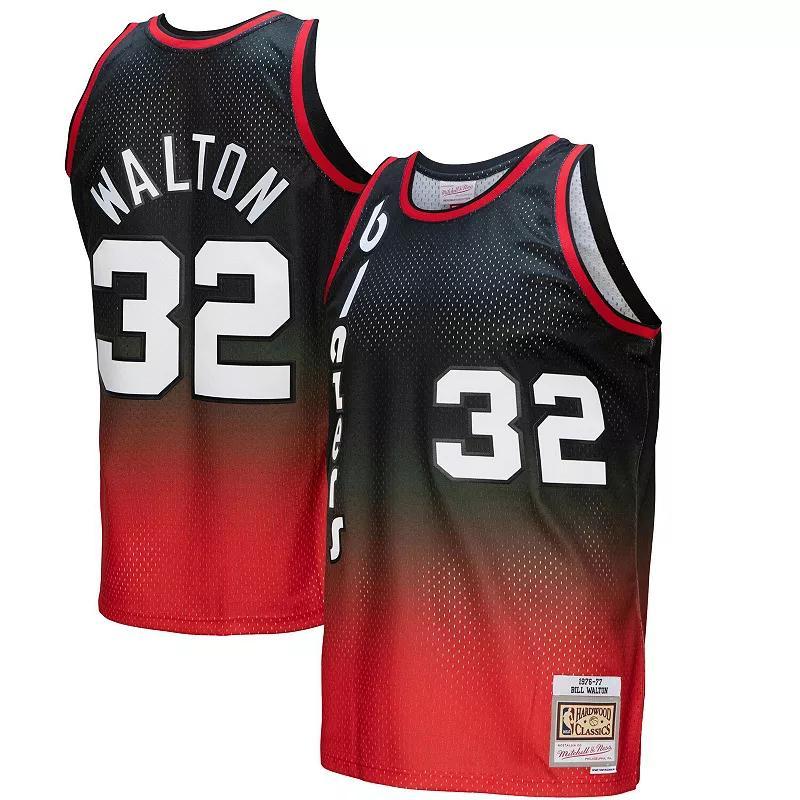 Mens Mitchell & Ness Bill Walton /Black Portland Trail Blazers 1976/77 Hardwood Classics Fadeaway Swingman Player Jersey Product Image