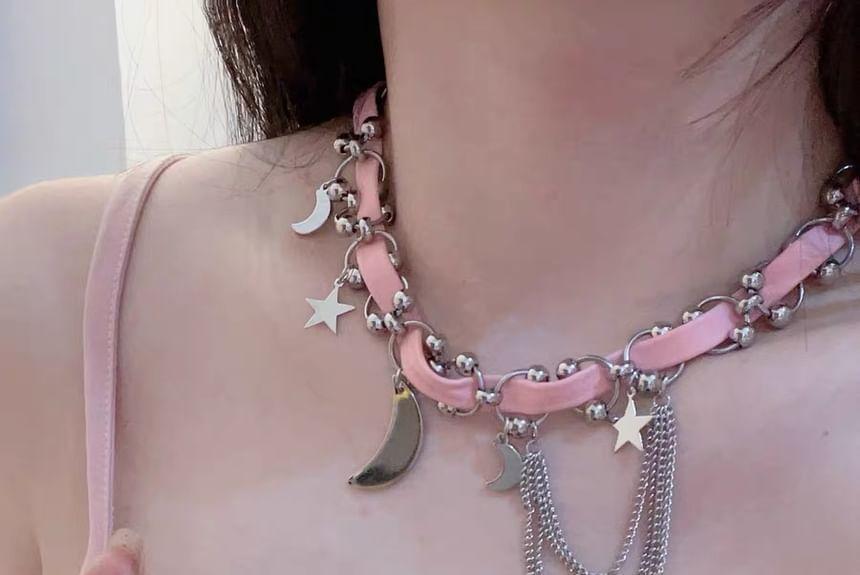 Crescent Star Faux Leather Chain Choker Product Image