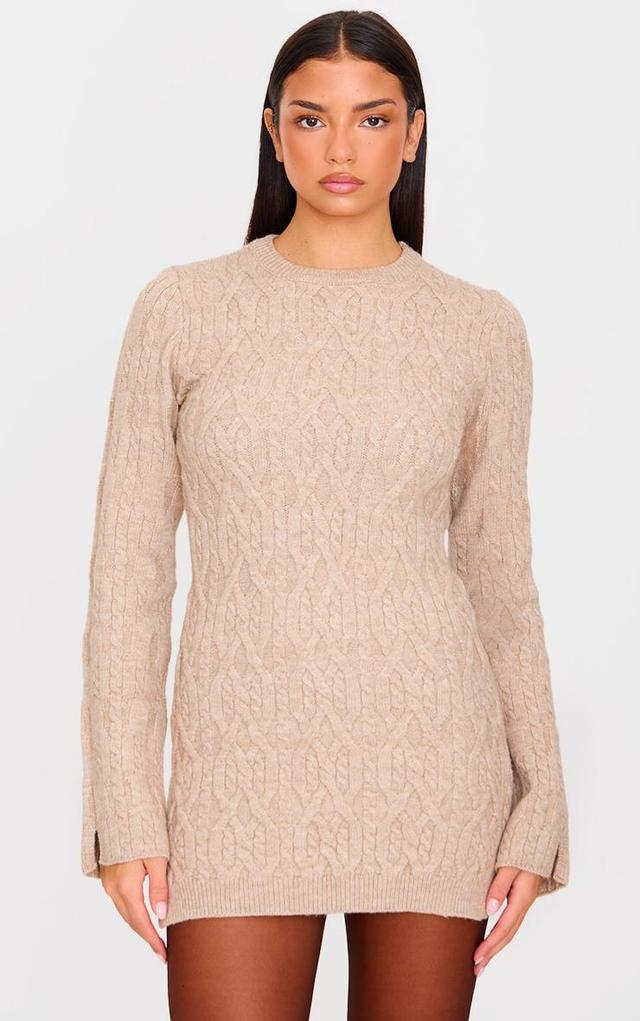 Taupe Chunky Cable Knit Mini Dress Product Image