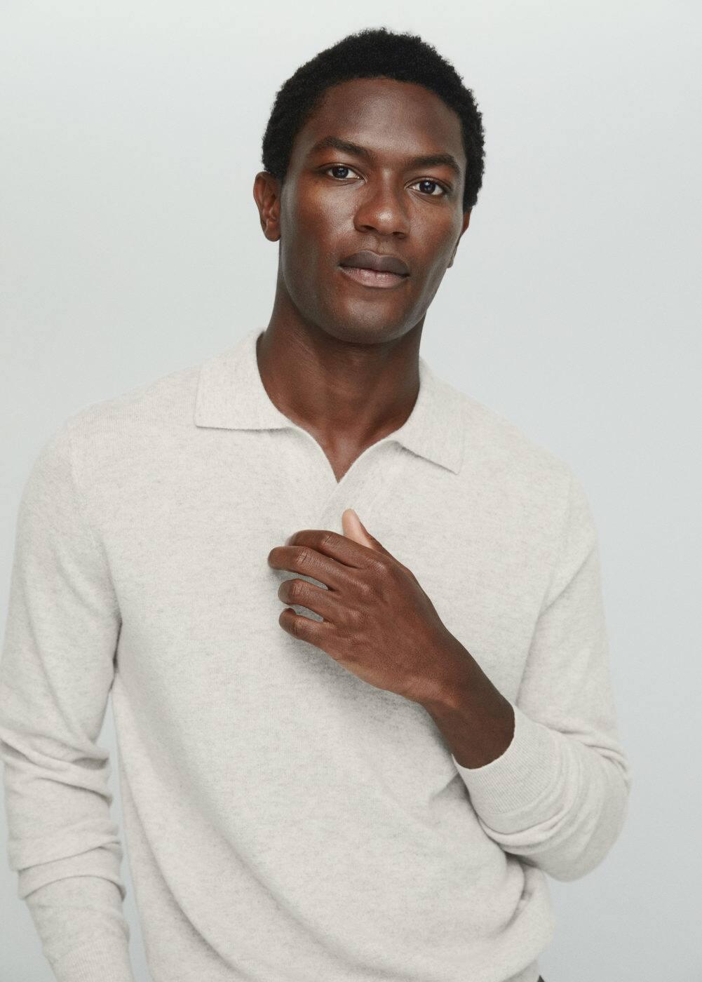 MANGO MAN - 100% cashmere knitted polo shirt light/pastel greyMen Product Image