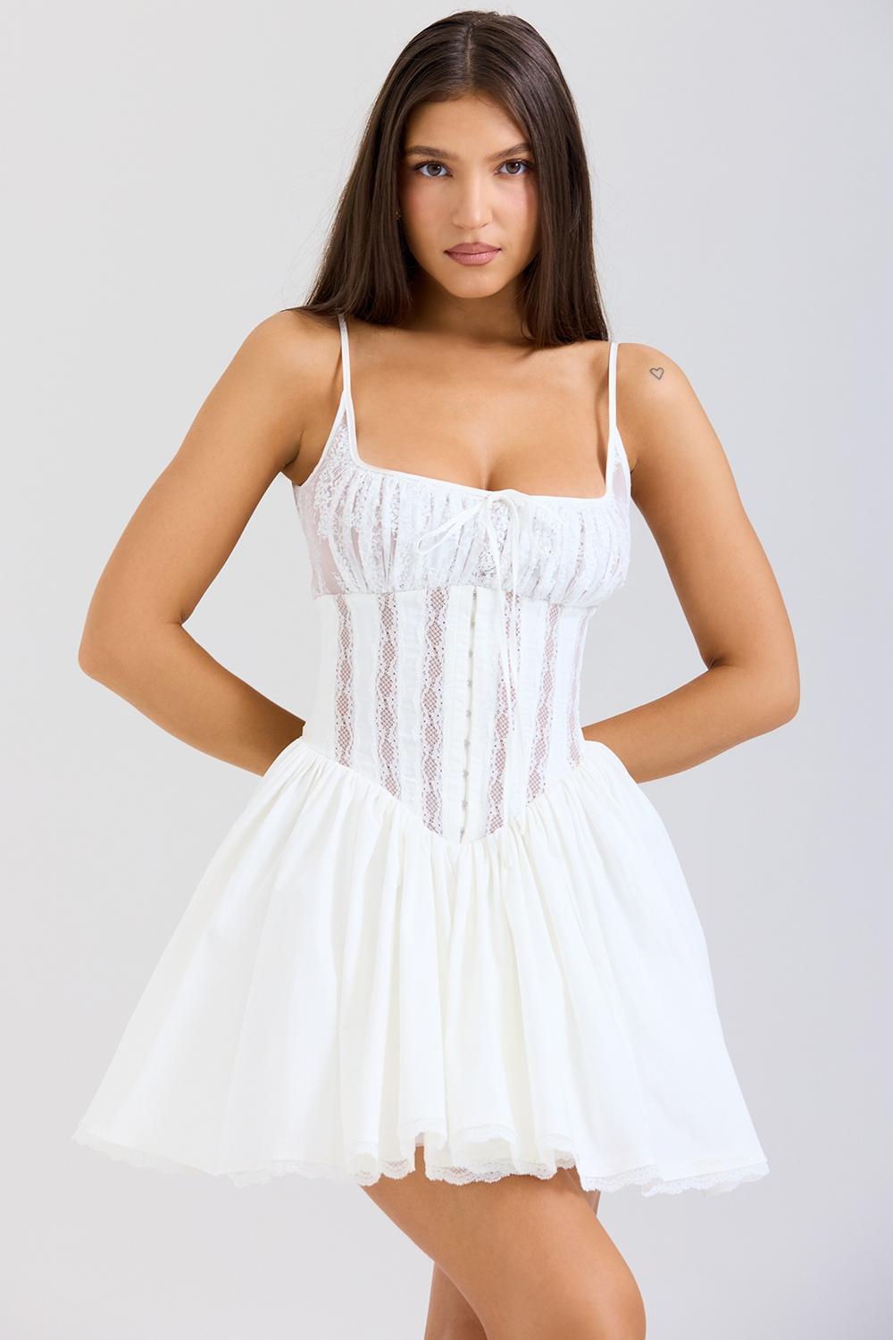 Rosaria White Cotton Corset Mini Dress Product Image