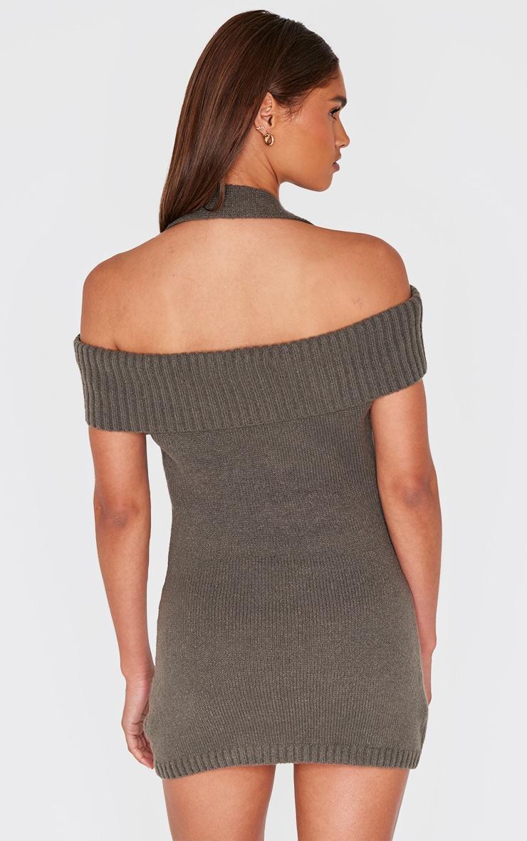 Dark Grey Knitted Fold Over Buckle Detail Mini Dress Product Image