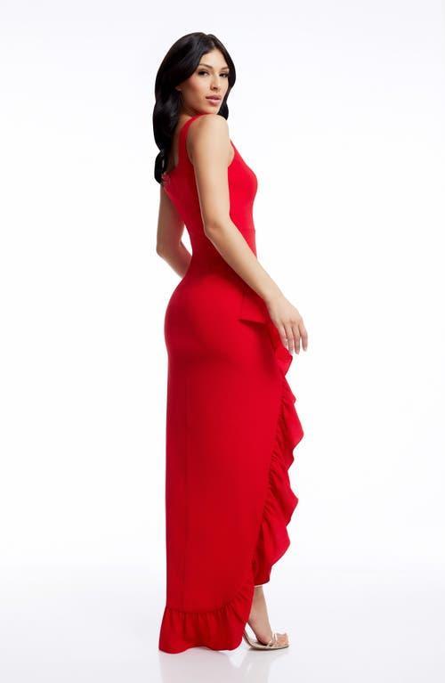 DRESS THE POPULATION Women's Charlene Ruffled High-low Gown In Rouge Product Image