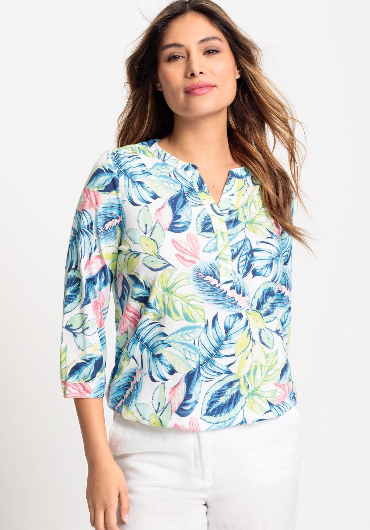 Women's 3/4 Sleeve Tropic Print Tunic Tee Product Image