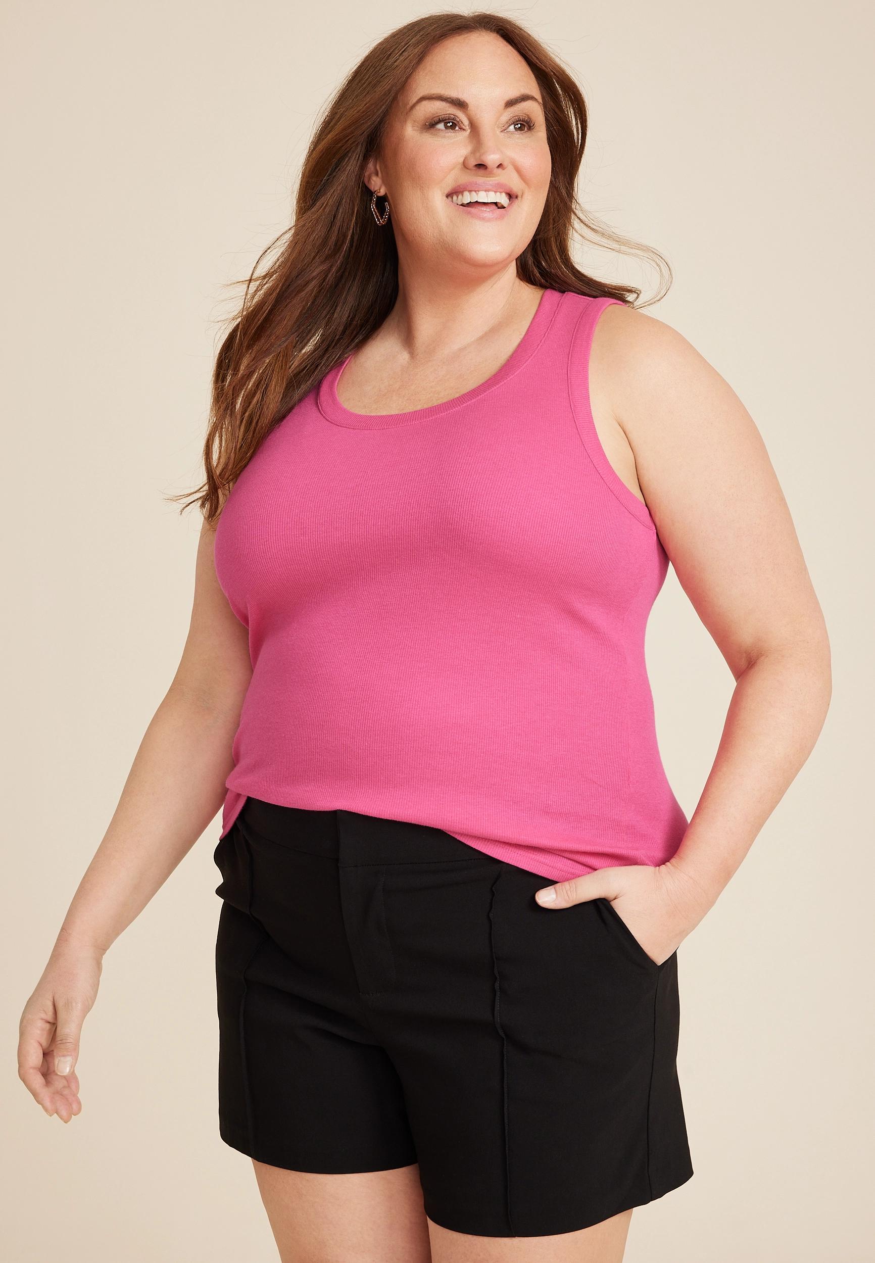 Maurices 2X Plus Size Womens 24/7 U Line Tank Top Pink Product Image