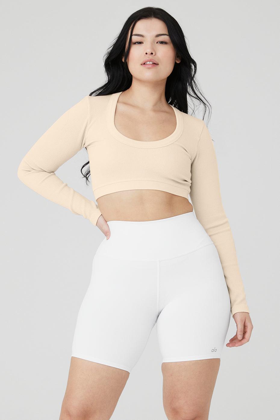 Seamless Ribbed Cropped Serene Long Sleeve - Macadamia Product Image