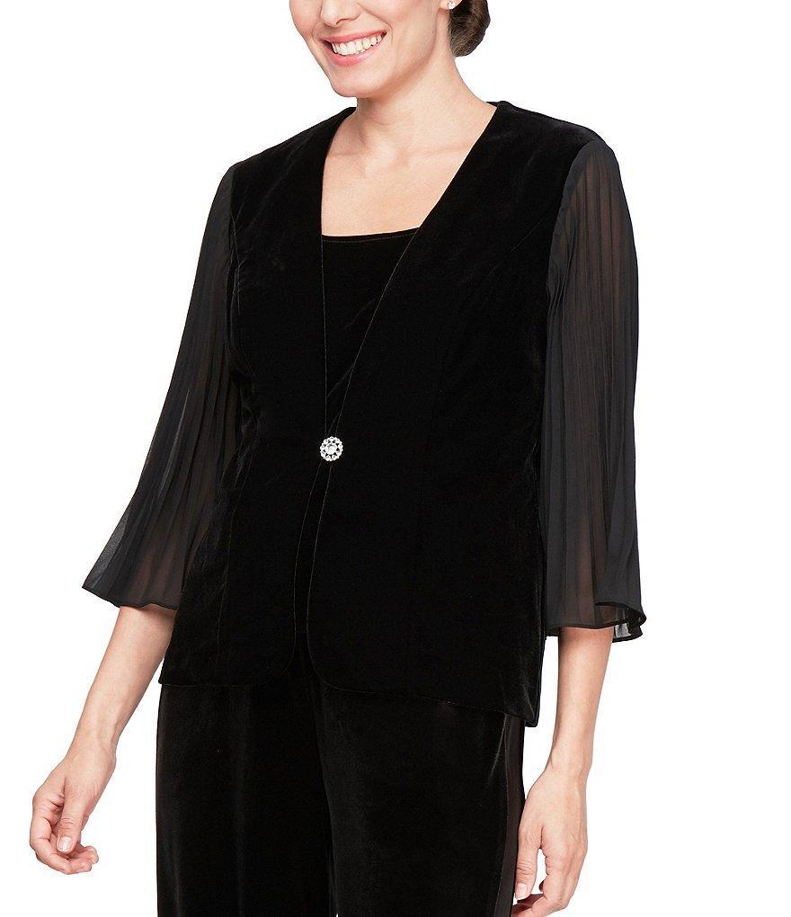 Alex Evenings Scoop Neck 3/4 Illusion Sleeve Stretch Velvet Twinset product image