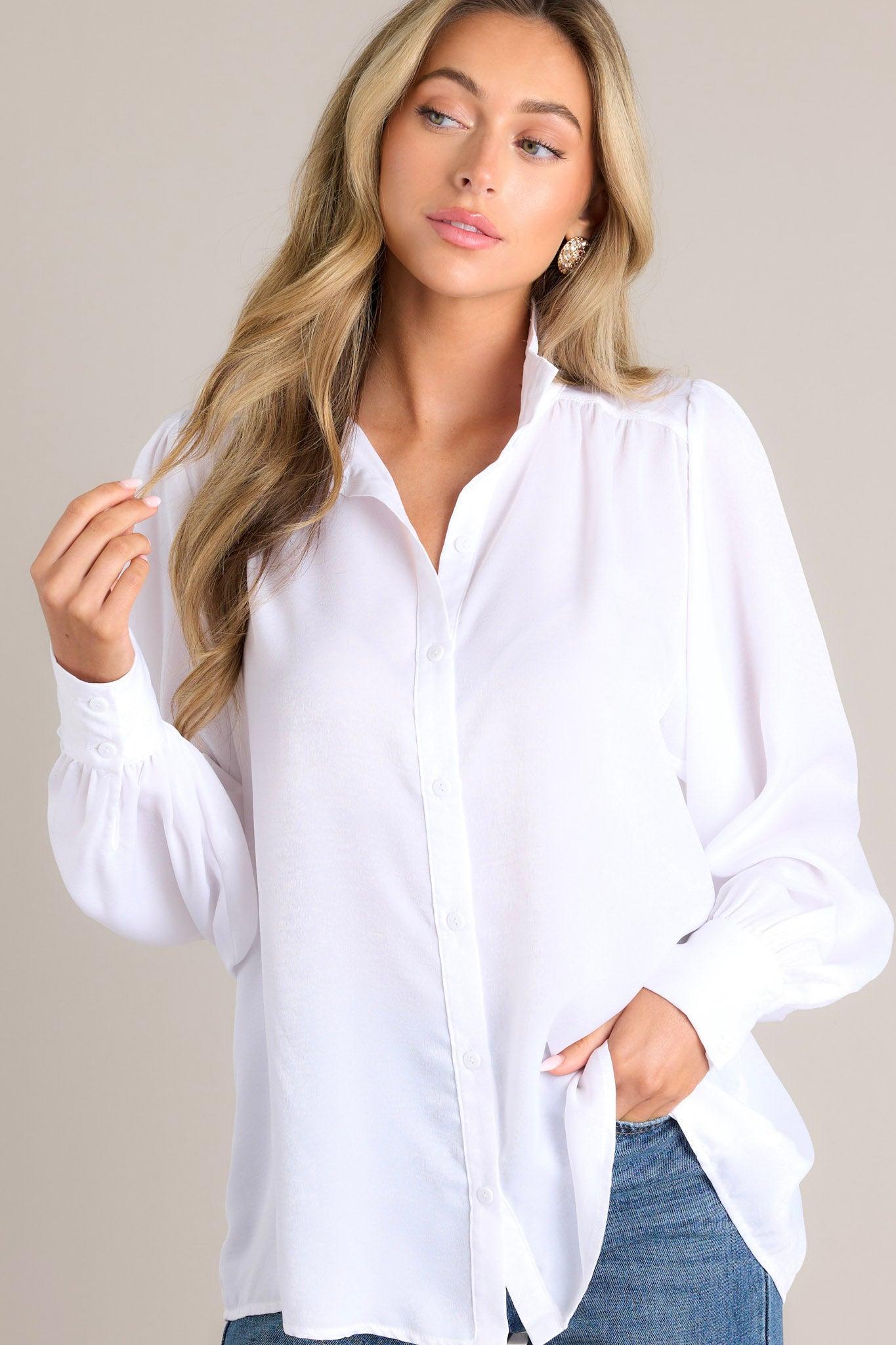 Fine Example White Long Sleeve Button Front Top Product Image