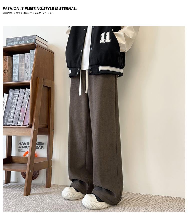 Drawstring Waist Plain Fleece-Lined Straight Leg Pants Product Image