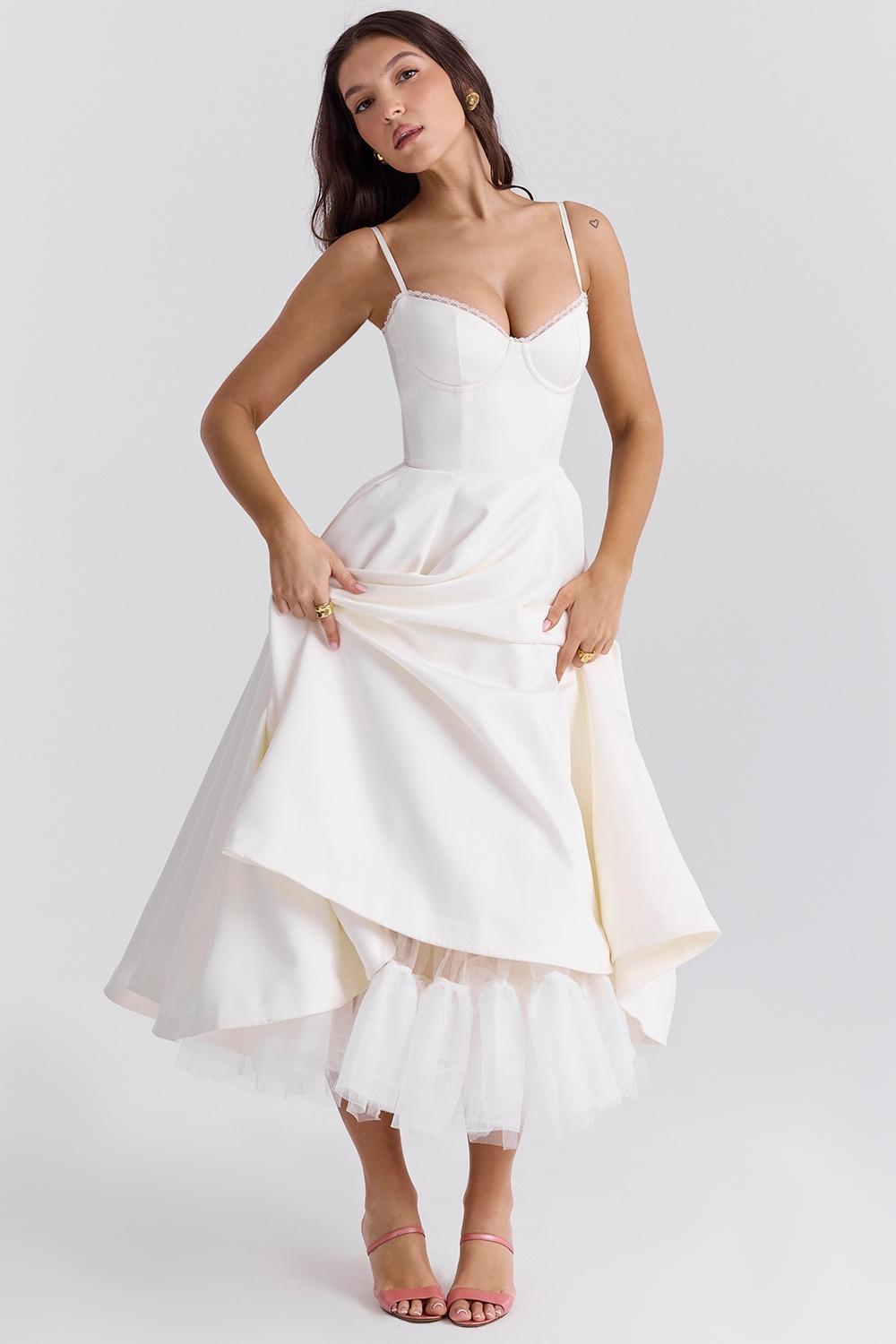 Mademoiselle White Tulle Midi Dress Product Image