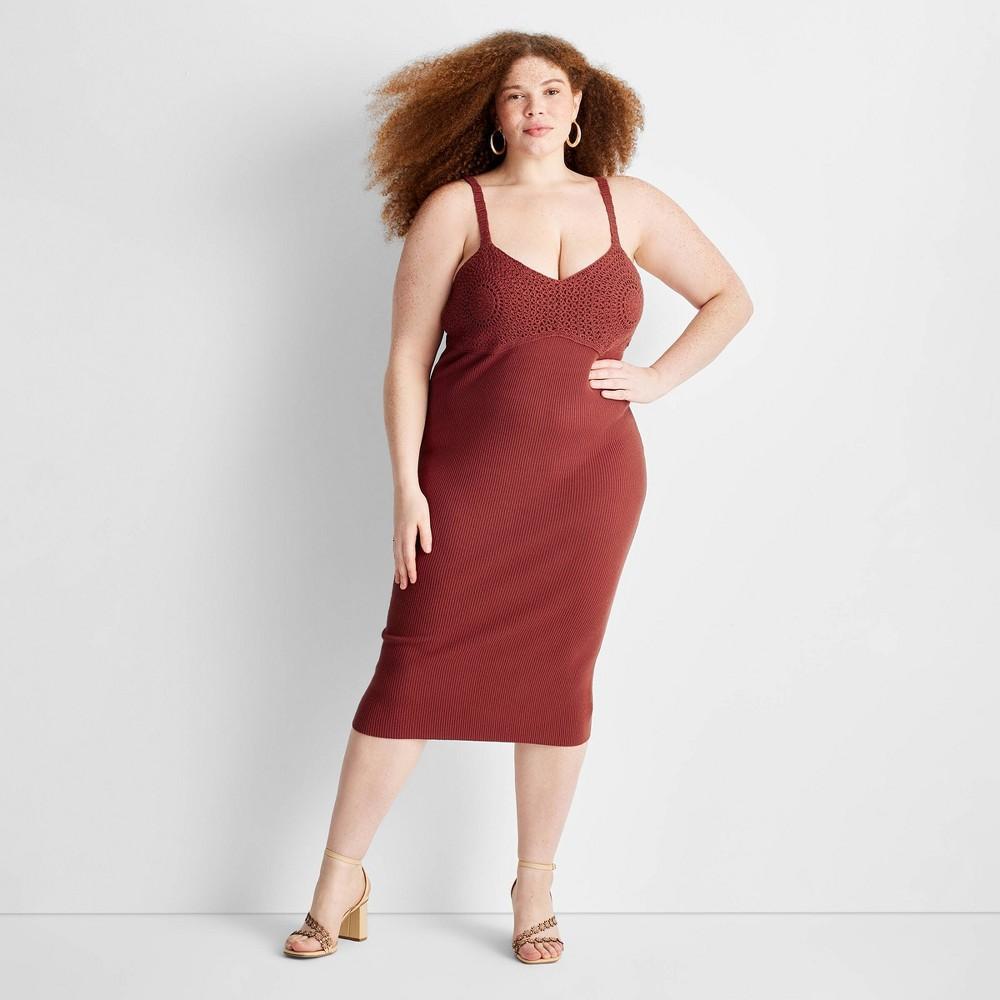 Womens Sweetheart Open-Work Stitch Midi Dress - Future Collective with Jenny K. Lopez Rust 2X Product Image