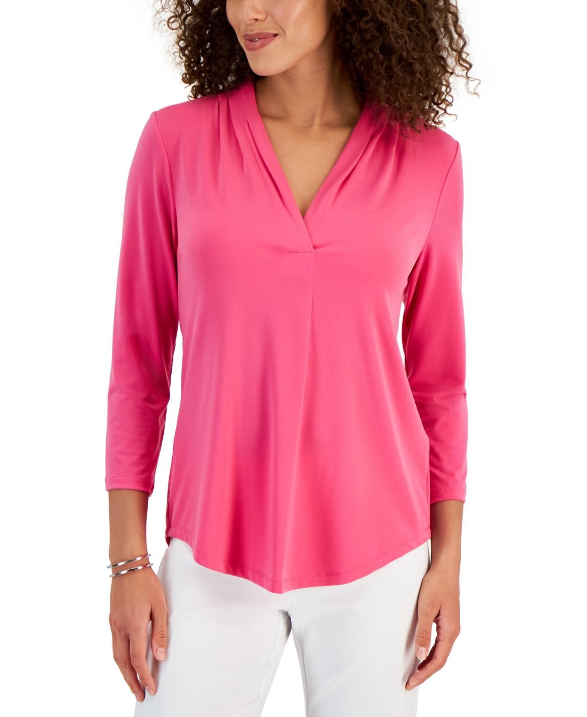 Jm Collection Womens 3/4 Sleeve V-Neck Pleat Top, Created for Macys Product Image