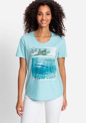 Olsen Womens 100% Cotton Short Sleeve Dolphin Placement Print Tee Product Image