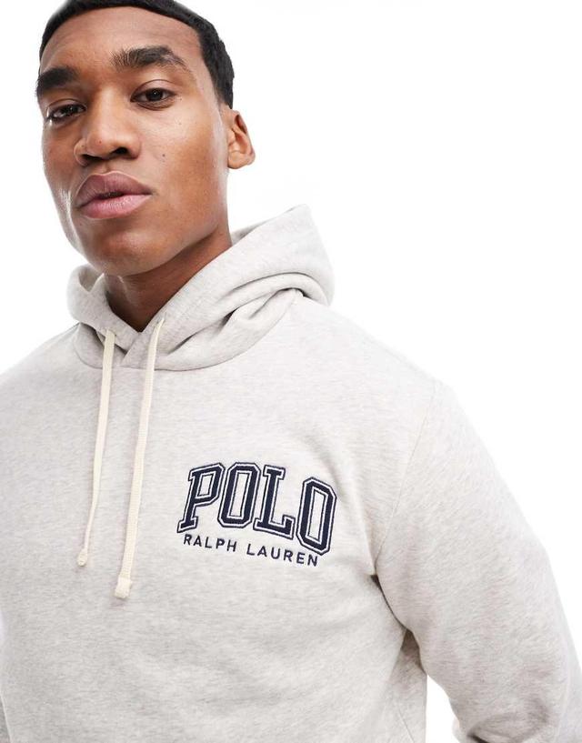 POLO RALPH LAUREN Collegiate Logo Fleece Hoodie Classic Oversized Fit In Light Gray Heather Product Image