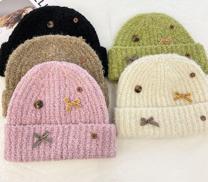 Ribbon Buttoned Knit Beanie product image