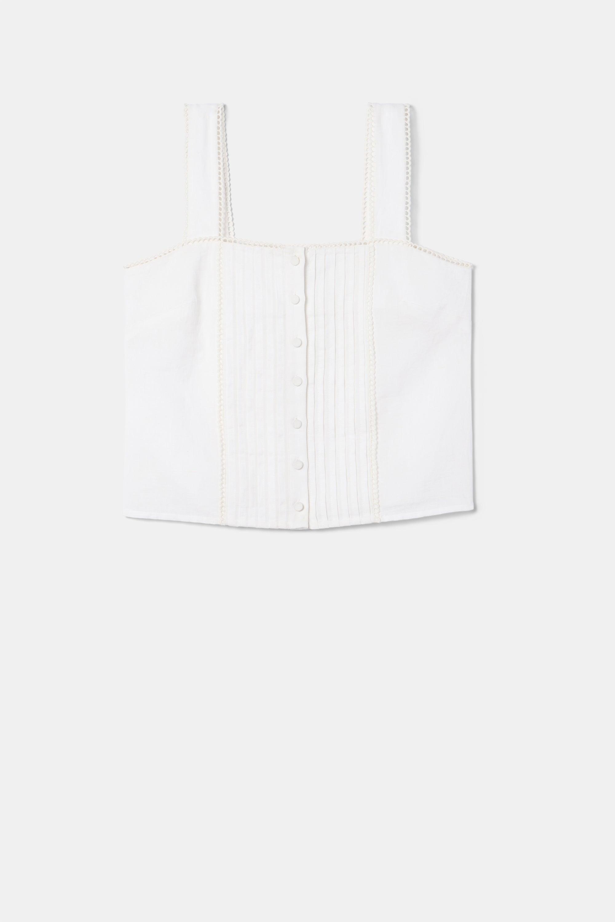 Crochet Trim Cotton Linen Tank - White Product Image