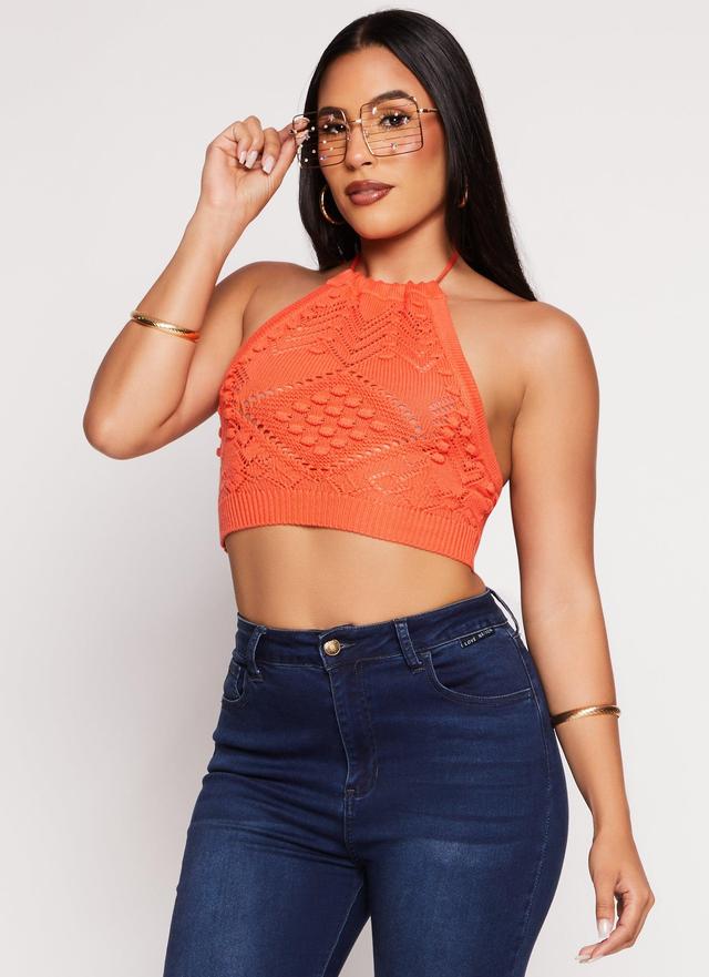 Womens Crochet Cropped Halter Top Product Image