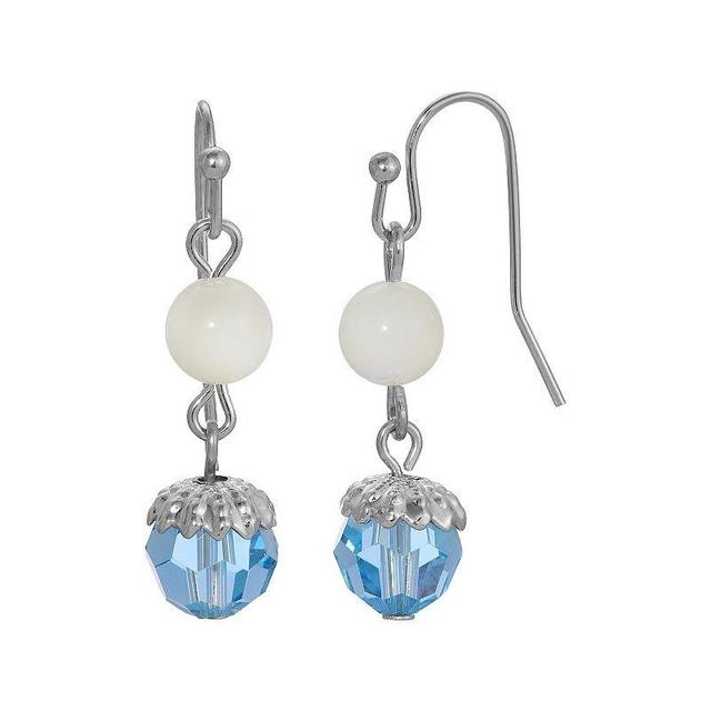 1928 Silver Tone Simulated Mother Of Pearl With Aqua Bead Drop Earrings, Womens, White Product Image