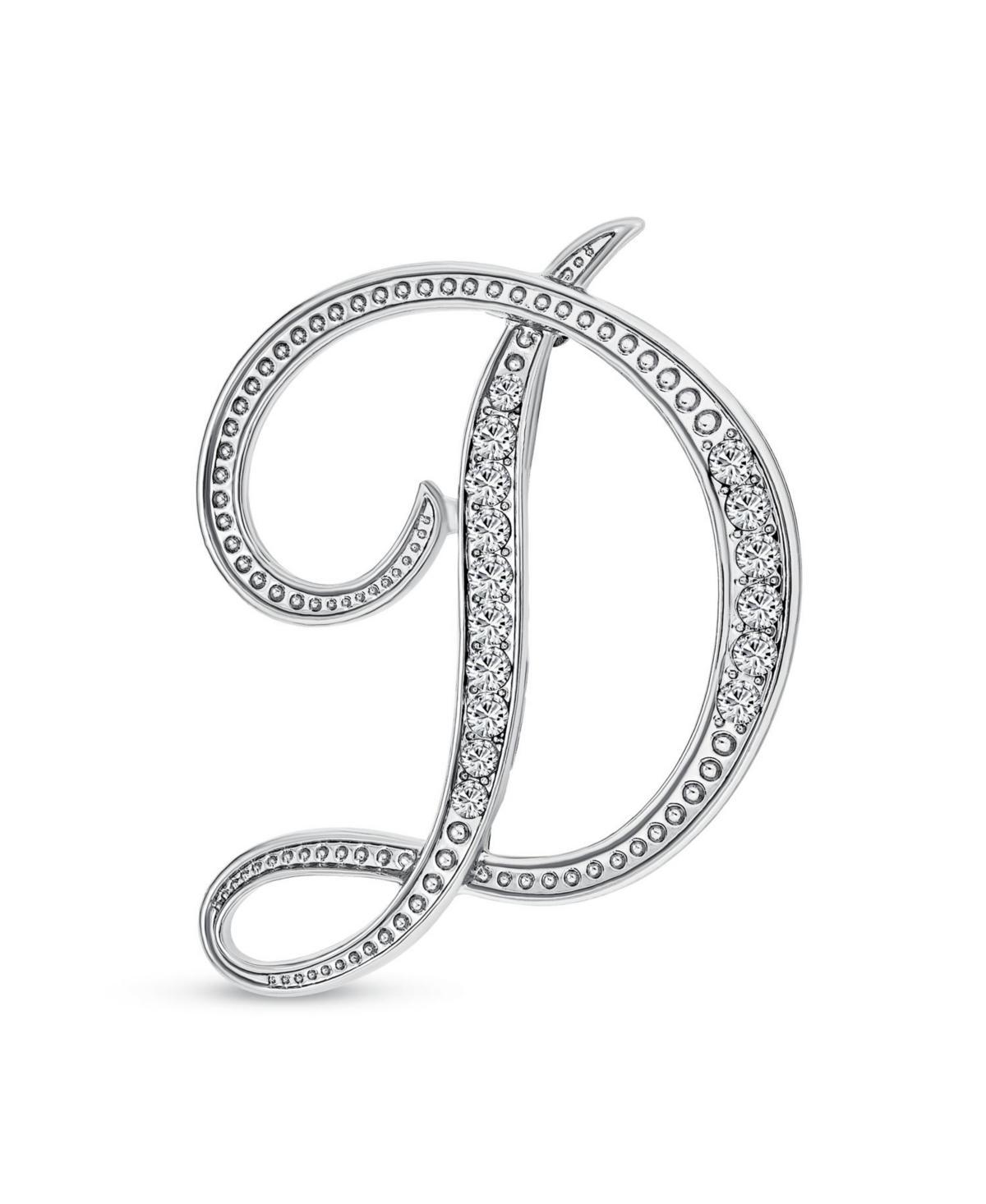 Bling Jewelry Large Statement Abc Pave Crystal Cursive Script Monogram Letters Alphabet Initial Scarf Lapel Pin Brooch For Women Silver Plated - Silve Product Image