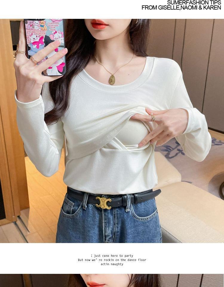 Maternity Long Sleeve Round Neck Plain Breasfeeding T-Shirt Product Image