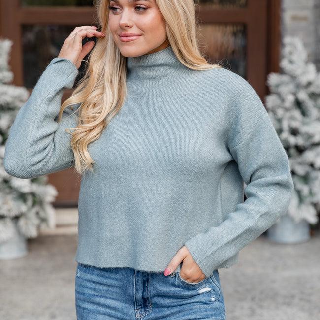 Give One Reason Blue Mock Neck Sweater FINAL SALE product image