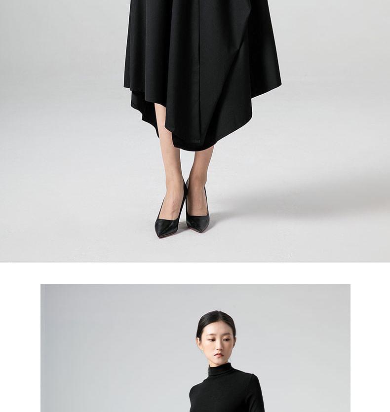 Drawstring Waist Plain Asymmetrical Buttoned Midi A-Line Skirt Product Image