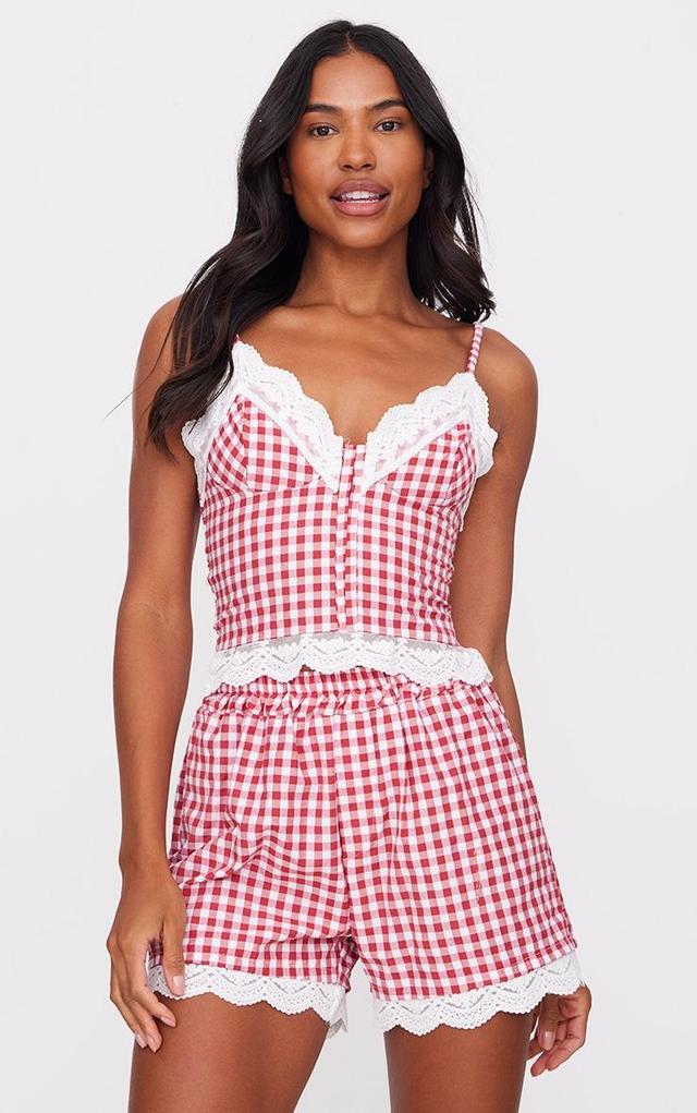 Red Gingham Check Corset PJ Set Product Image