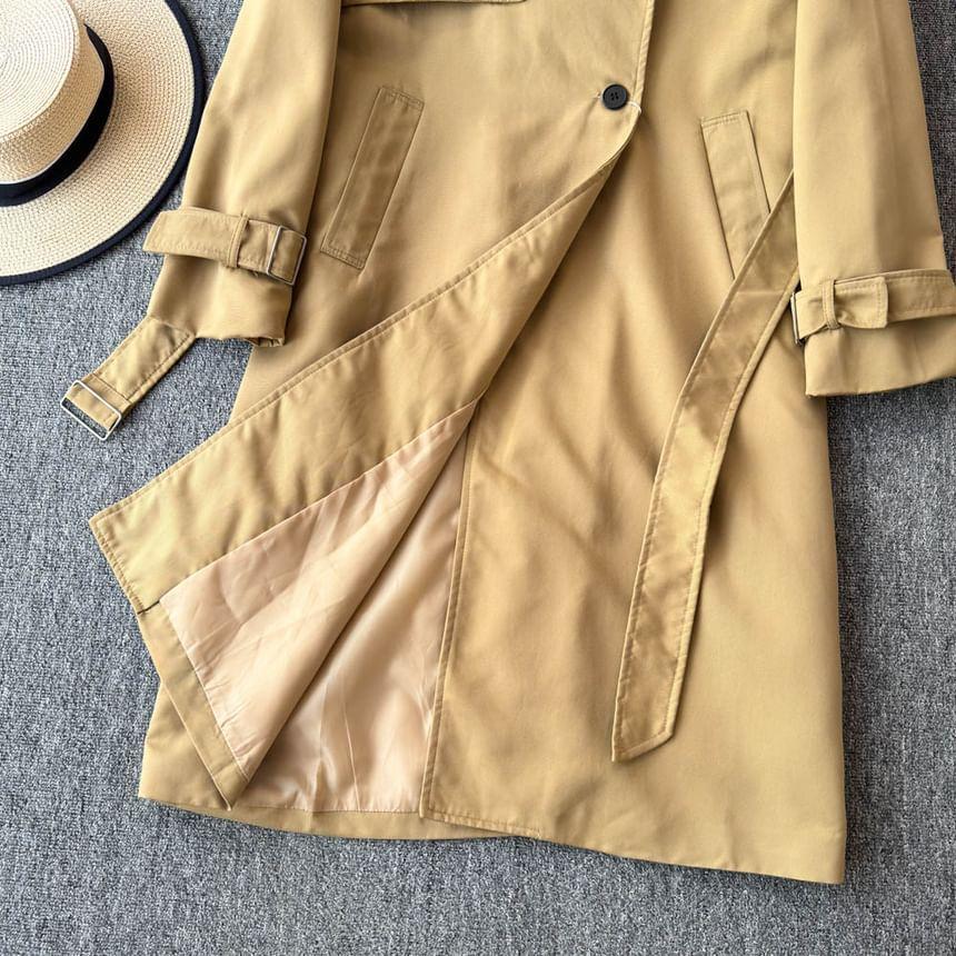 Double Breasted Plain Long Trench Coat Product Image