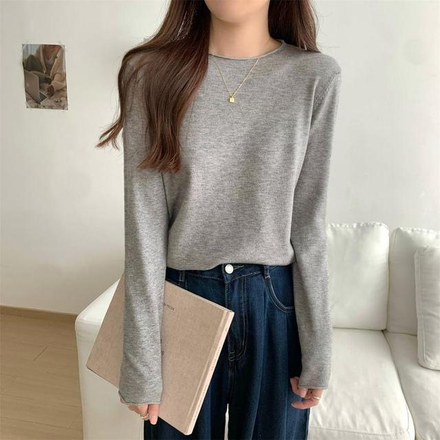 Crew Neck Plain Sweater Product Image