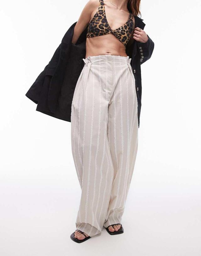 Topshop textured stripe detail wide leg pants in neutral - part of a set Product Image