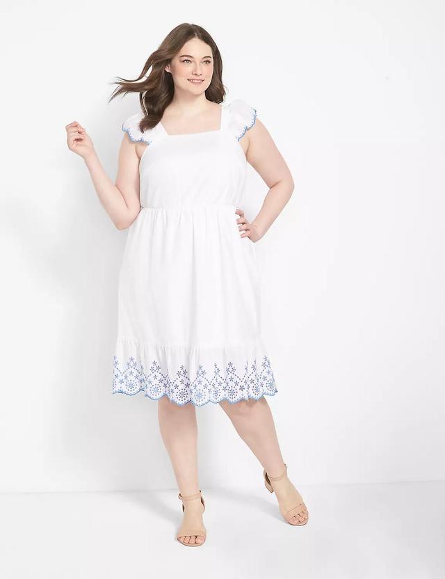 Short Flutter-Sleeve Square-Neck Embroidered Dress Product Image