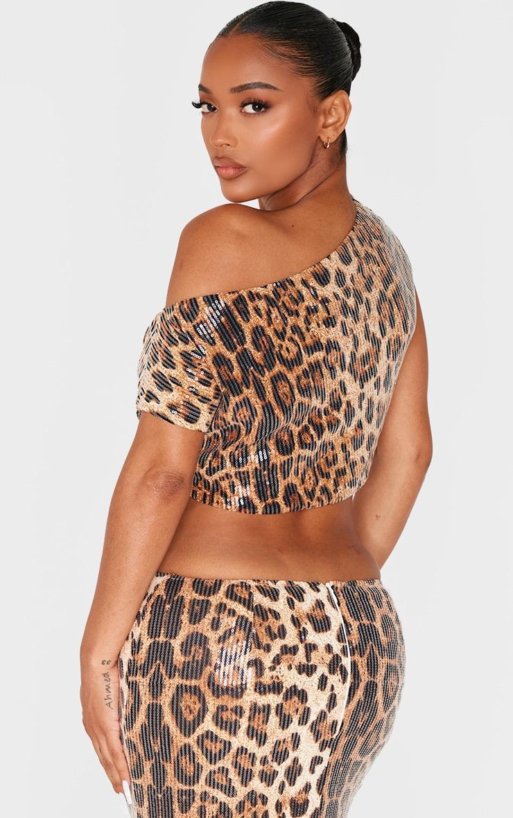 Shape Leopard Print Asymmetric Off Shoulder Top Product Image