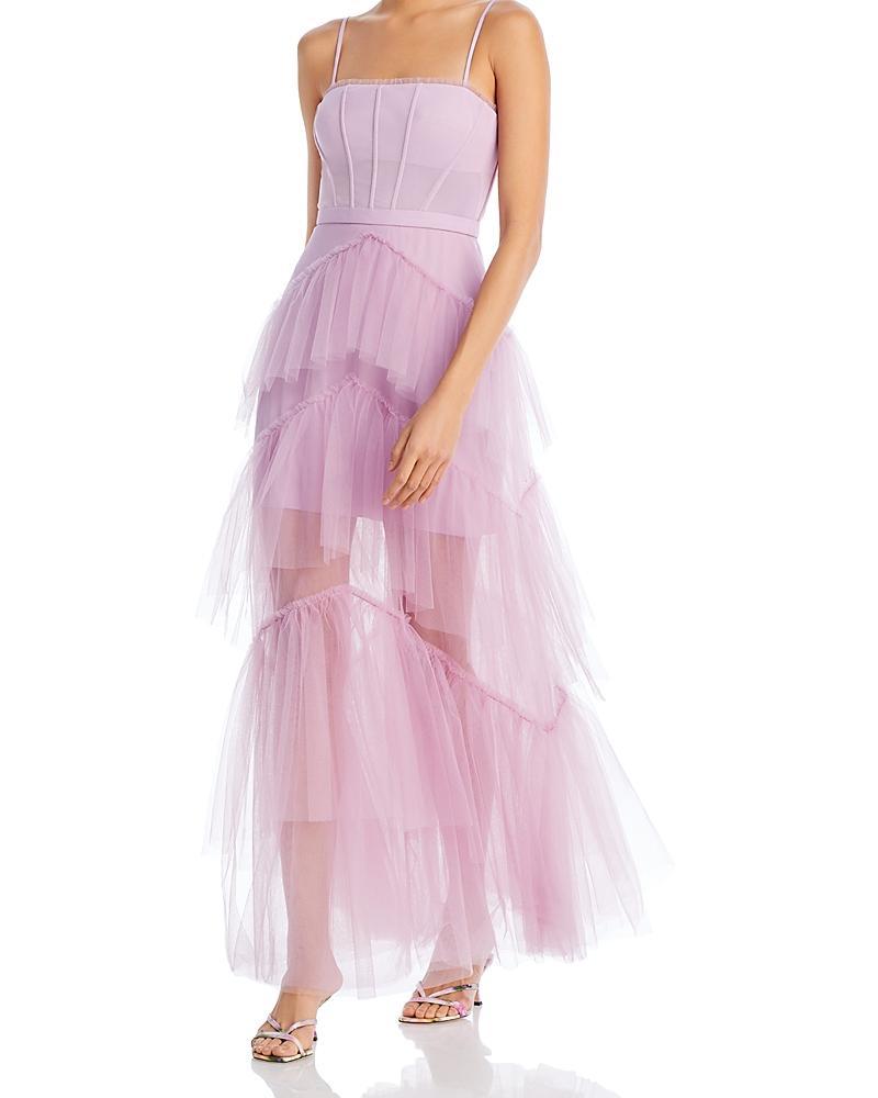 Womens Sheer Tiered Ruffle Gown Product Image