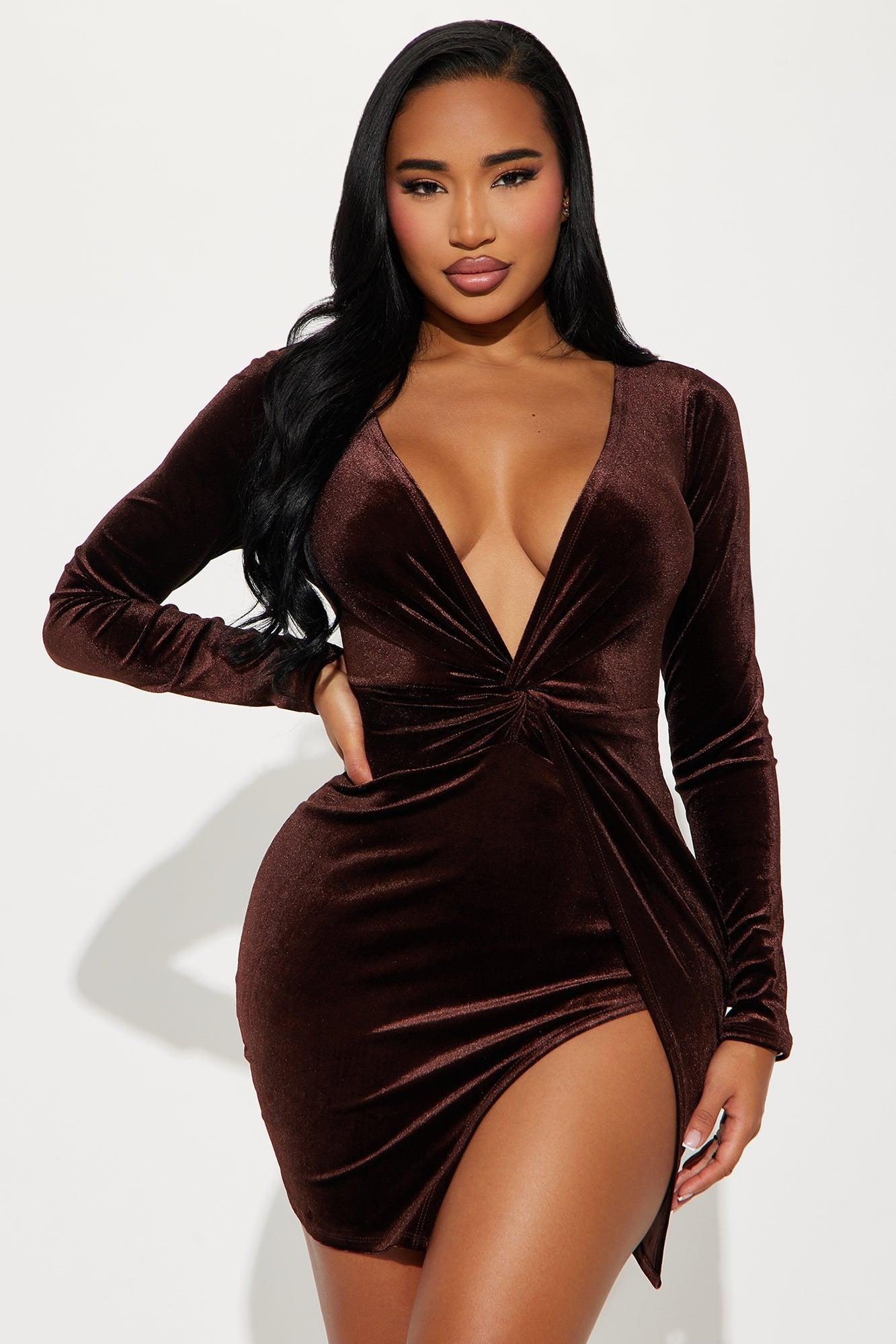 Sugar Coat Velvet Dress - Chocolate Product Image