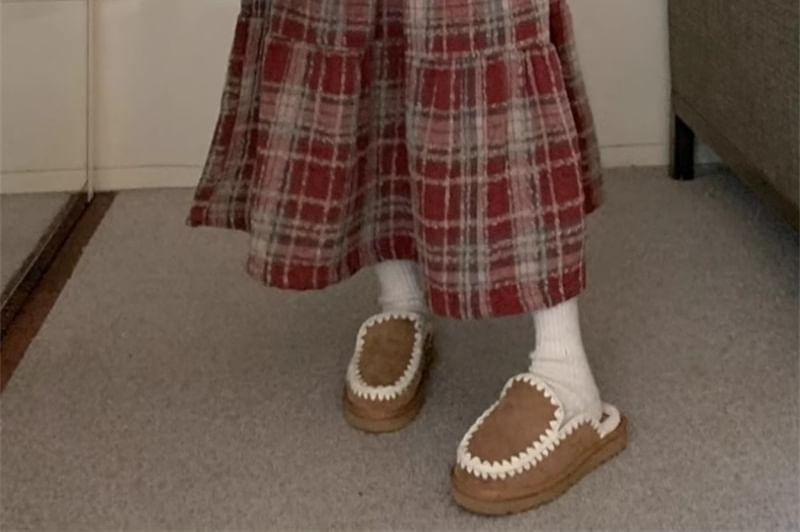 High Waist Plaid Tiered Midi A-Line Skirt Product Image