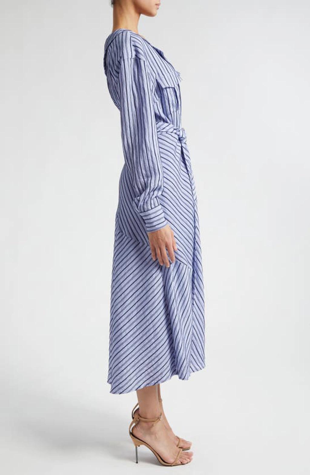 Marcella Belted One-shoulder Midi Shirt Dress In Navy Raincloud Product Image