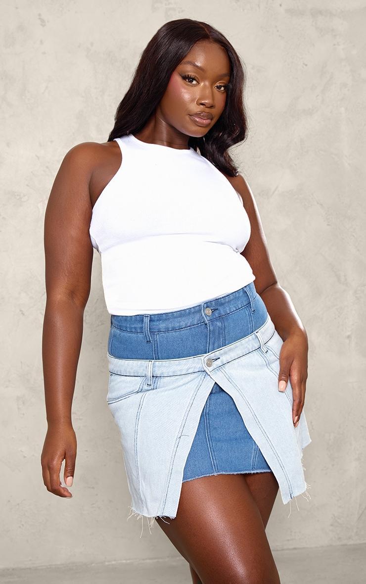 Plus Light Blue Deconstructed Panel Denim Mini Skirt Product Image