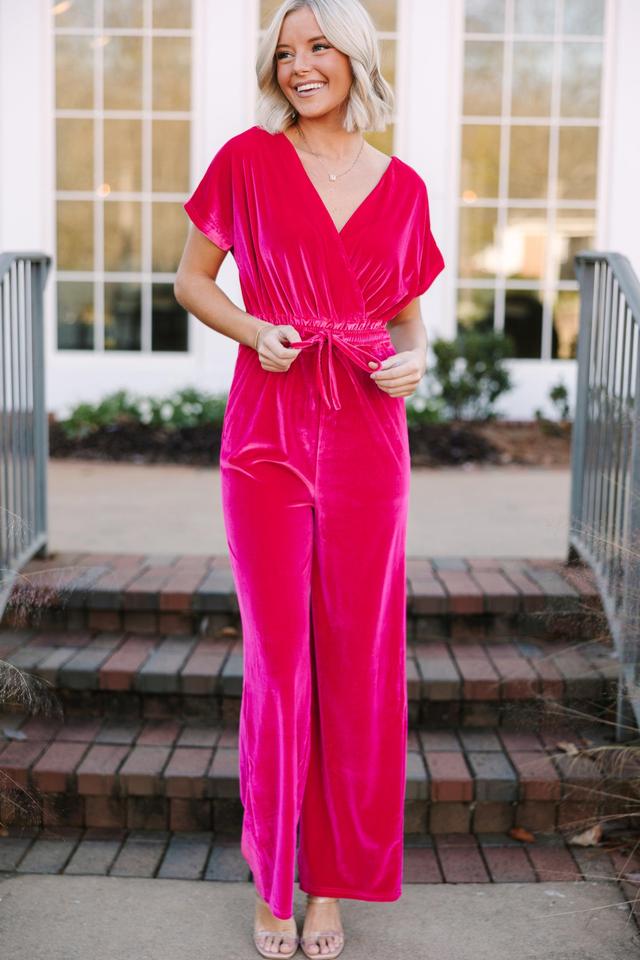 Holiday Vixen Fuchsia Pink Velvet Jumpsuit Female Product Image