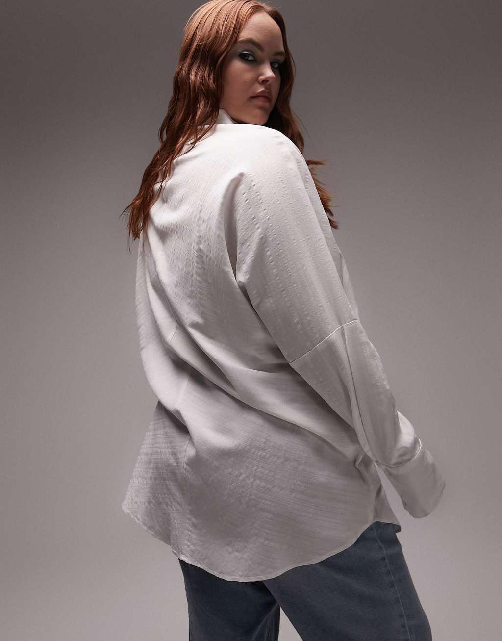 Topshop Curve seersucker shirt in white  Product Image