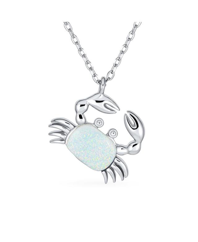 Bling Jewelry White Tropical Vacation Nautical Created Opal Beach Sand Crab Dangling Pendant Necklace For Women .925 Sterling Silver Product Image