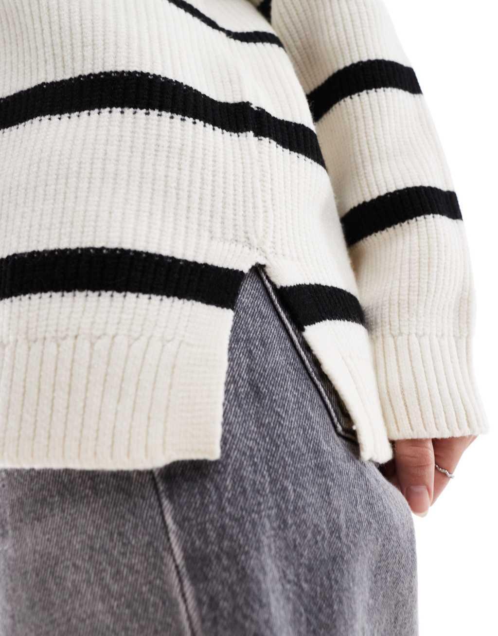 Vero Moda V-neck oversized sweater in cream stripe Product Image