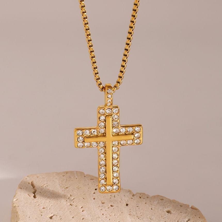 CZ Cross Pendant Stainless Steel Necklace Product Image